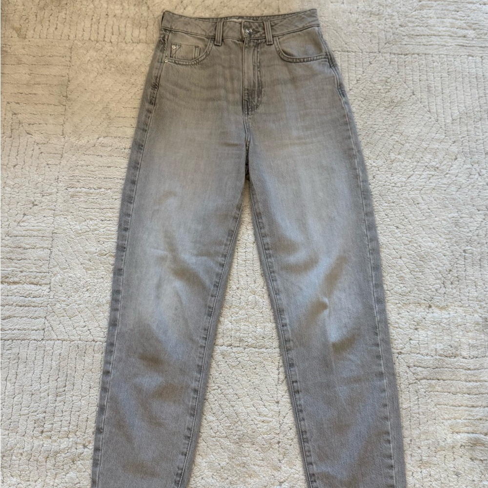 Zara Gray High Rise Jeans Straight Leg
